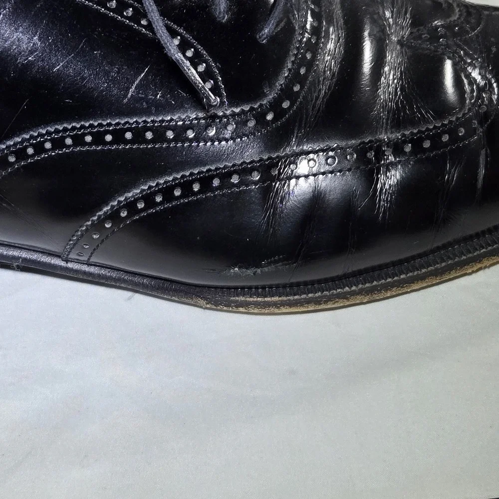 Salvatore Ferragamo Wingtip Mens 11 3E Black Leather Oxford Shoes Italy